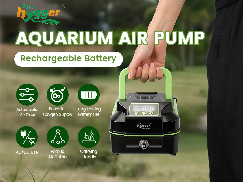 Hygger rechargeable aquarium air pump with adjustable air flow, powerful oxygen supply, and carrying handle for fish tanks
