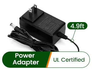 Black power adapter with 4.9ft cable, UL certified for aquarium use