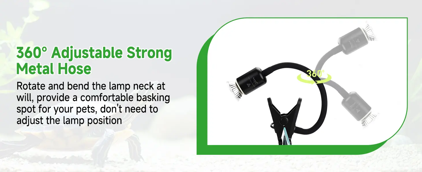 360° adjustable metal lamp hose for aquarium pets with flexible neck and clip attachment