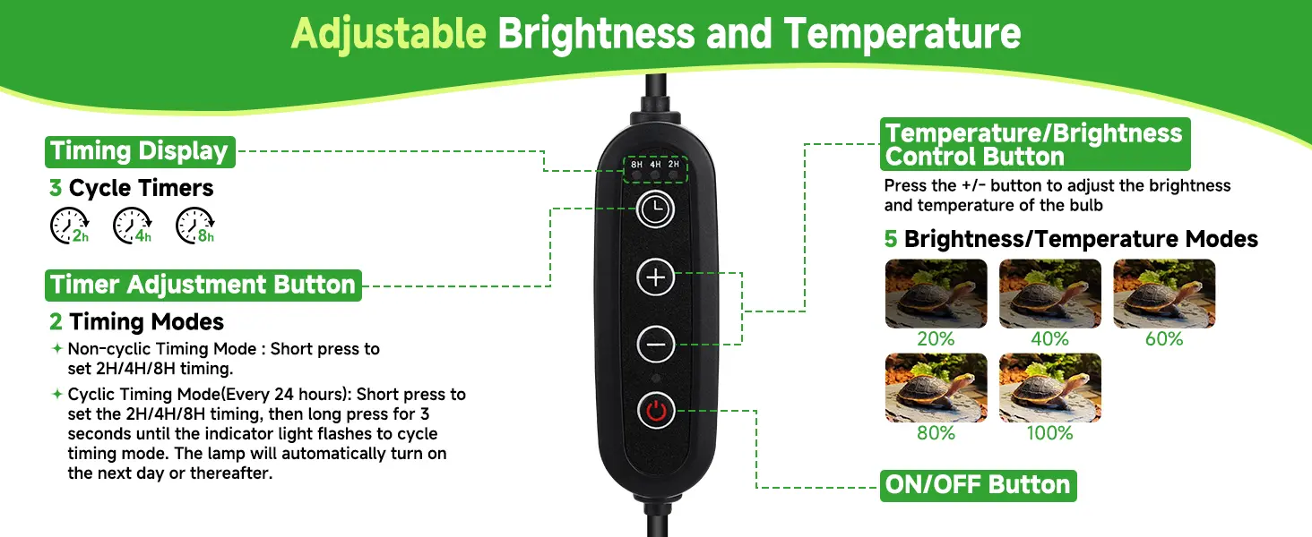 Hygger aquarium light controller with adjustable brightness and temperature settings, featuring 3 cycle timers, 2 timing mode