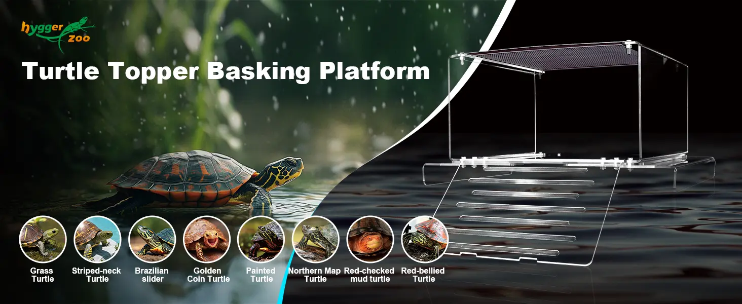 Hygger Zoo Turtle Topper Basking Platform for various turtle species including Grass, Striped-neck, Brazilian slider, Golden