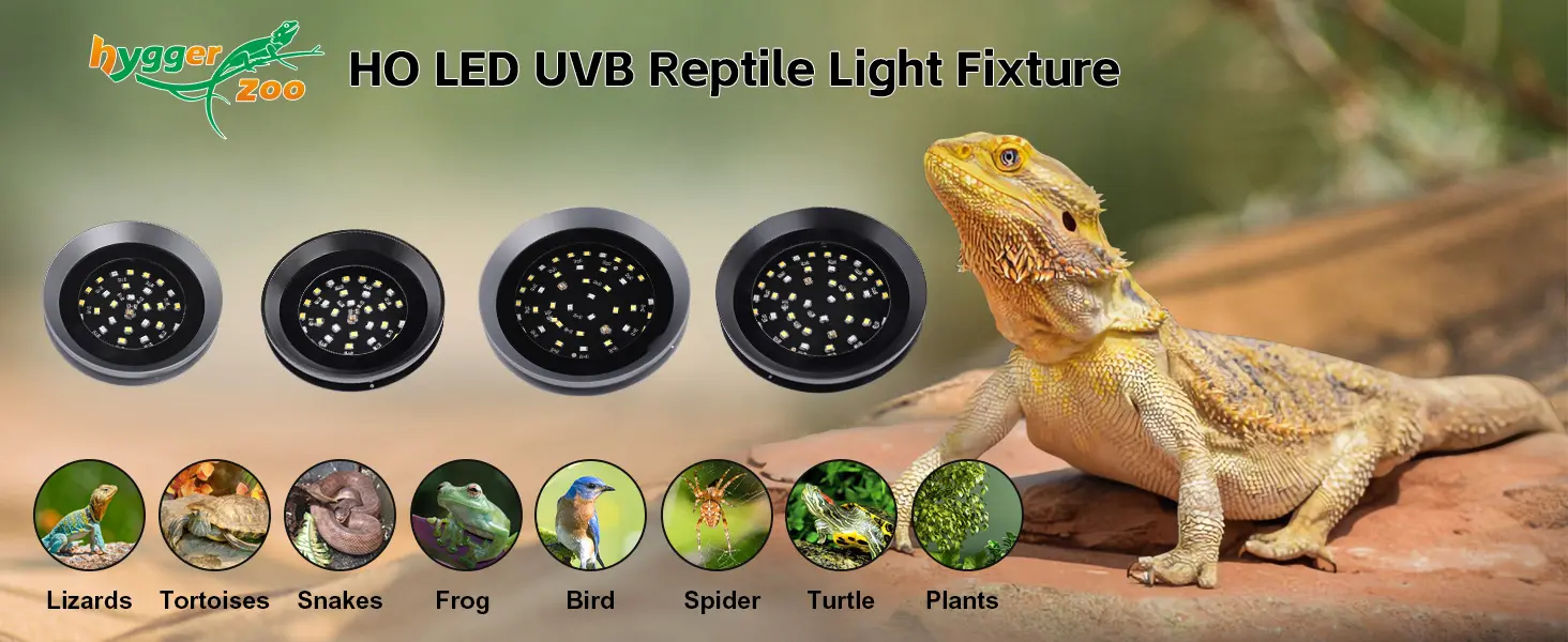 HO LED UVB Reptile Light Fixture for Lizards, Tortoises, Snakes, Frogs, Birds, Spiders, Turtles, and Plants