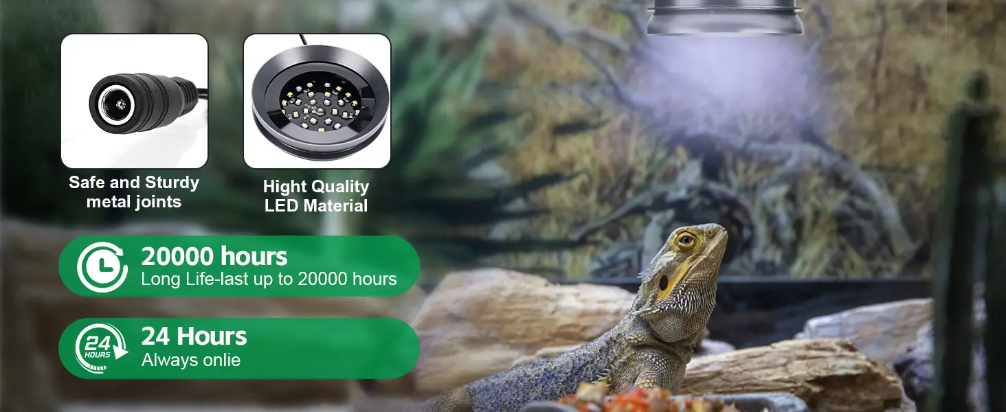 Hygger aquarium heat lamp with safe metal joints, high-quality LED material, 20000-hour lifespan, and 24-hour operation for r