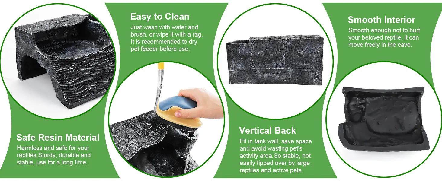 Hygger aquarium pet feeder with safe resin material, easy cleaning, smooth interior, vertical back design for reptiles