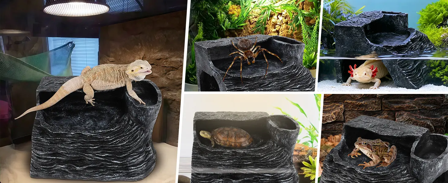 Hygger aquarium rock hideout for bearded dragons, spiders, axolotls, turtles, and frogs in terrarium setups