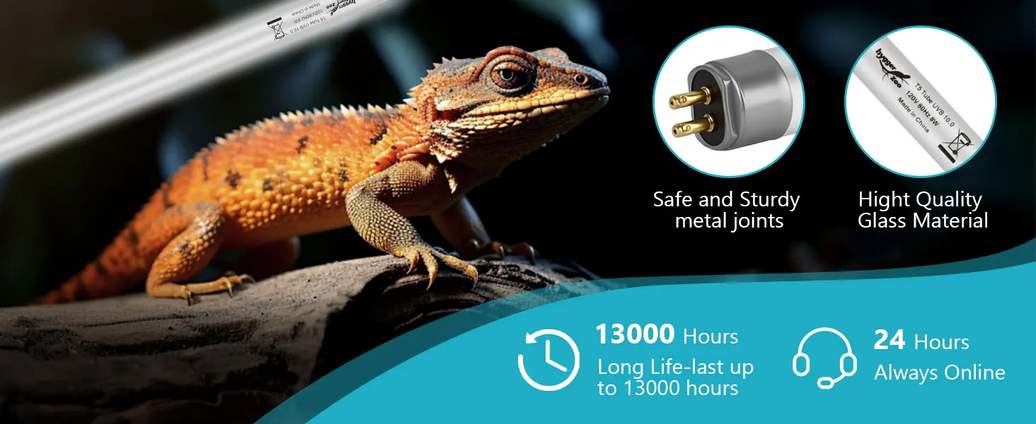 Hygger aquarium lighting bulb with safe metal joints and high-quality glass material, designed for reptiles like bearded drag