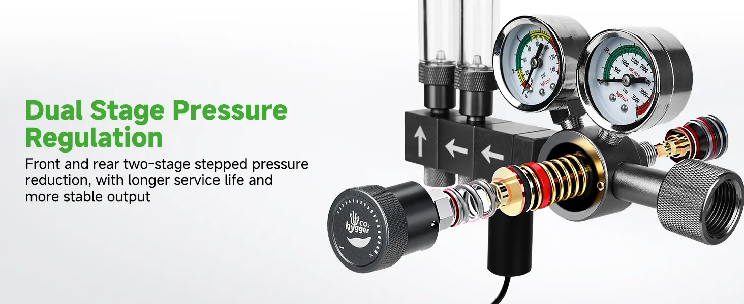 Hygger dual stage pressure regulator with gauges and adjustable knobs for aquarium air systems