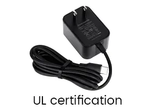 UL-certified black power adapter with coiled cable for aquarium equipment