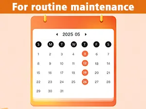 Monthly routine maintenance calendar for hygger aquarium, showing May 2025 with marked dates for scheduled tasks.