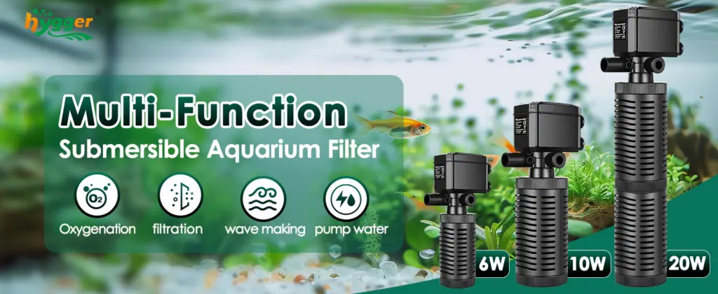 Hygger Multi-Function Submersible Aquarium Filter with Oxygenation, Filtration, Wave Making, and Pump Water for 6W, 10W, 20W