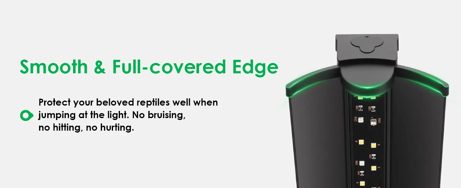 Hygger aquarium light with smooth, full-covered edge design for reptile safety, preventing bruising and injury when jumping.