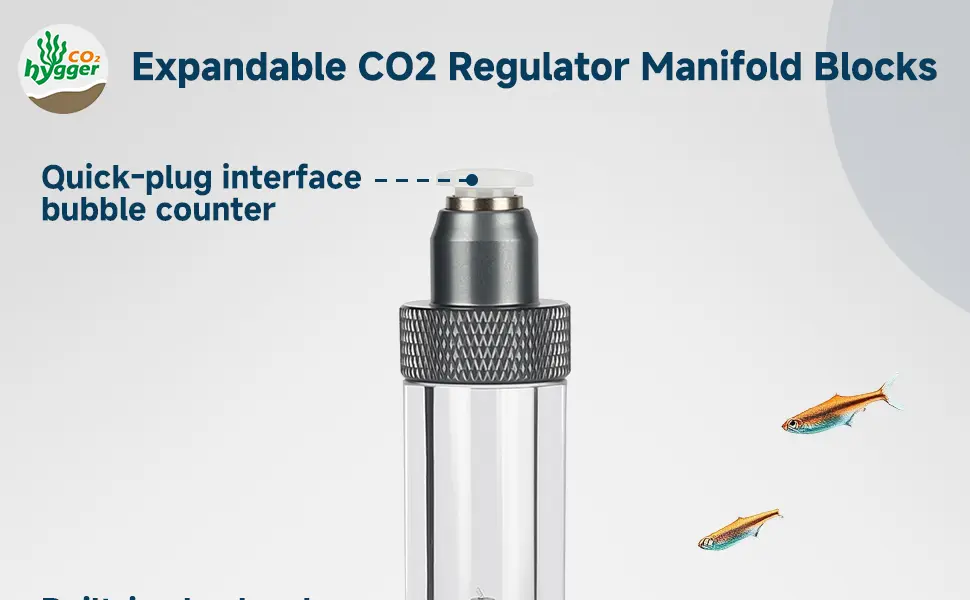 Hygger Expandable CO2 Regulator Manifold Block with Quick-Plug Interface and Bubble Counter for Aquariums