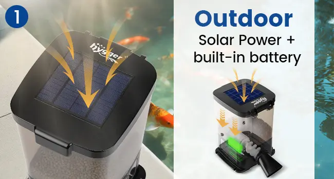 Hygger outdoor solar-powered aquarium filter with built-in battery for pond use