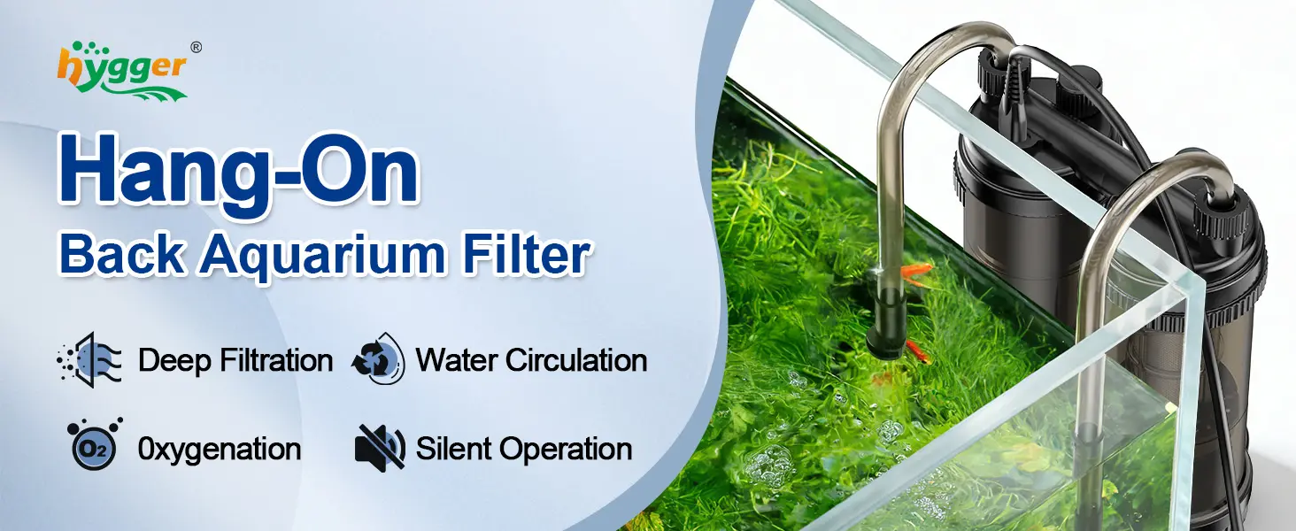 Hygger Hang-On Back Aquarium Filter with Deep Filtration, Water Circulation, Oxygenation, and Silent Operation for Clean Wate