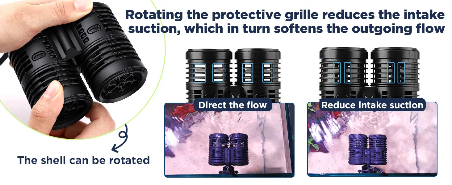 Hygger aquarium air pump with rotatable shell for adjustable flow and reduced intake suction