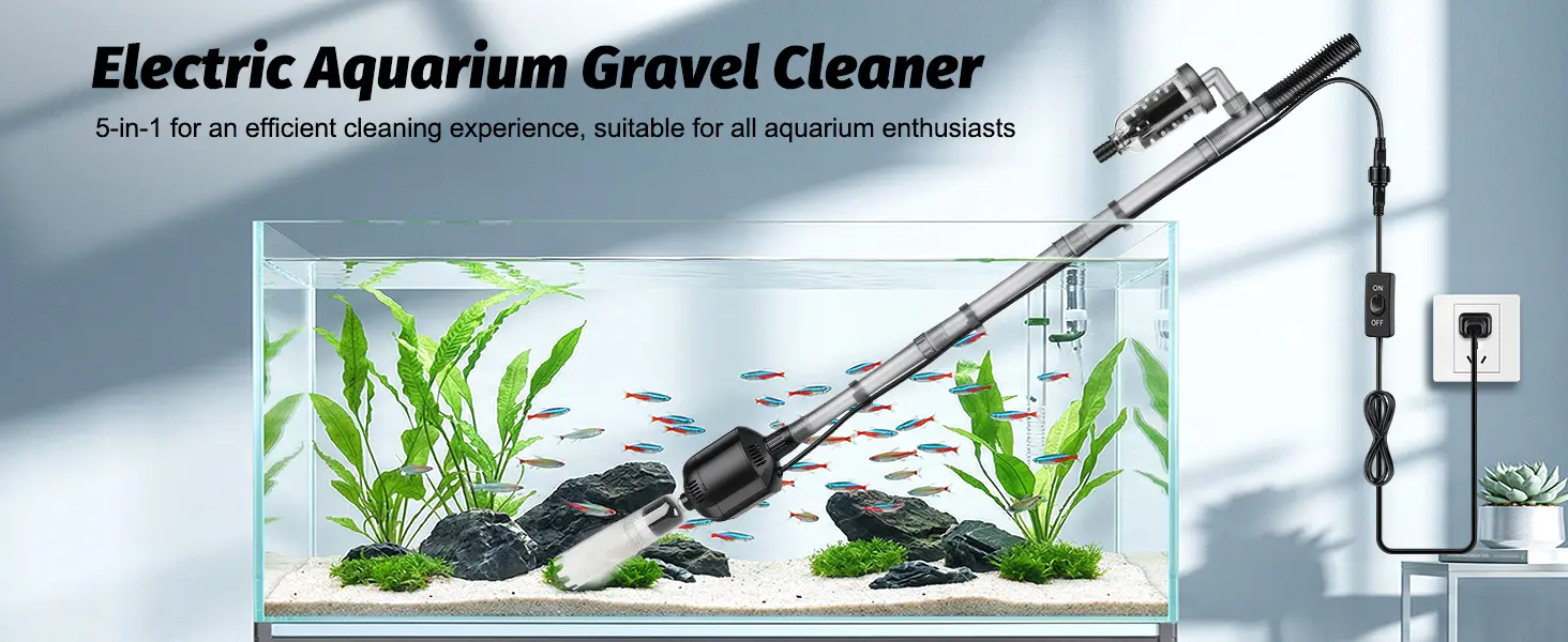 Electric Aquarium Gravel Cleaner for efficient cleaning, 5-in-1 design, suitable for all aquarium enthusiasts