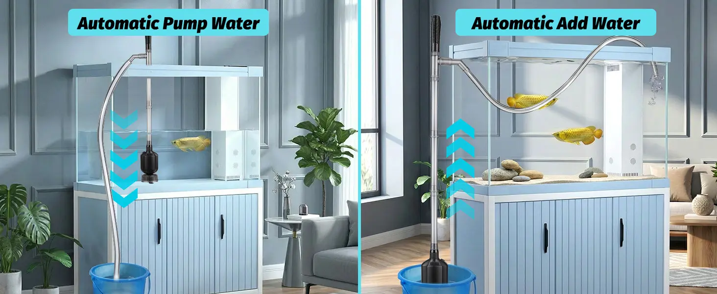 Hygger aquarium with automatic pump water and automatic add water features, showcasing water circulation and top-up systems f