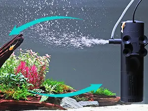 Hygger aquarium water circulation system with air bubbles and plants