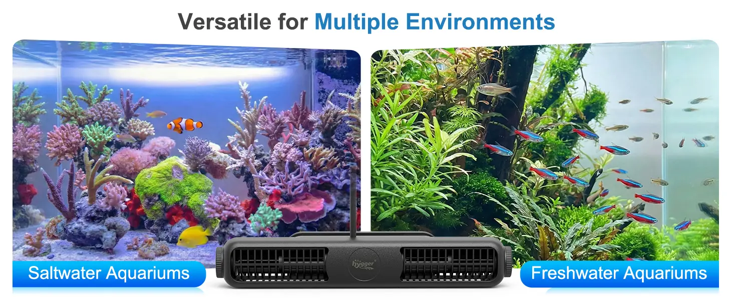 Hygger aquarium air pump for saltwater and freshwater aquariums with coral reef and plant setups