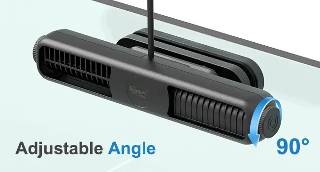 Hygger aquarium air pump with adjustable angle feature, showing 90° rotation capability for optimal water circulation.