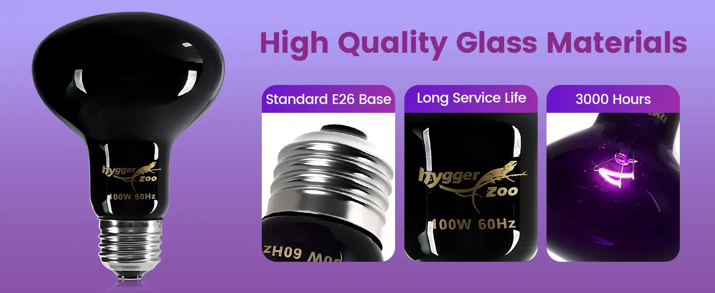 Hygger Zoo 100W 60Hz R100 bulb with E26 base, high quality glass, long service life, 3000 hours