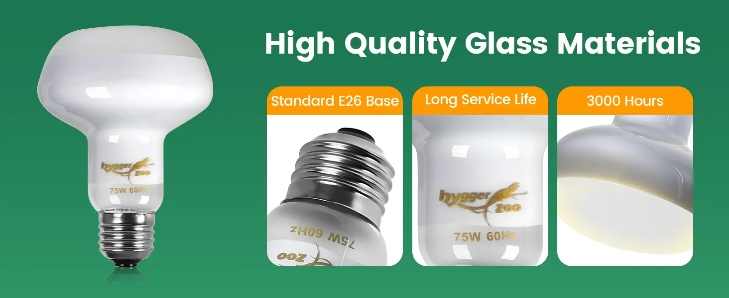 Hygger Zoo 75W 60Hz aquarium bulb with E26 base, long service life, and 3000 hours lifespan. High quality glass materials.