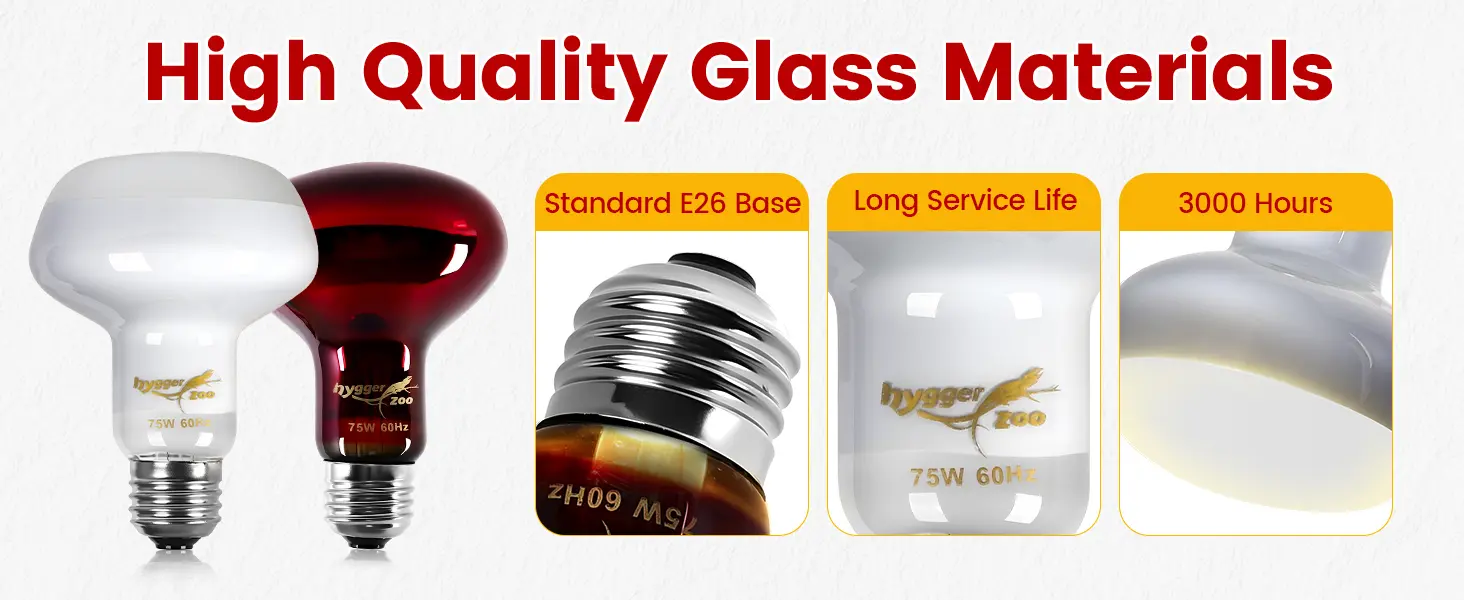 High-quality glass aquarium bulbs with E26 base, 75W 60Hz, 3000-hour lifespan, and long service life for aquarium lighting.