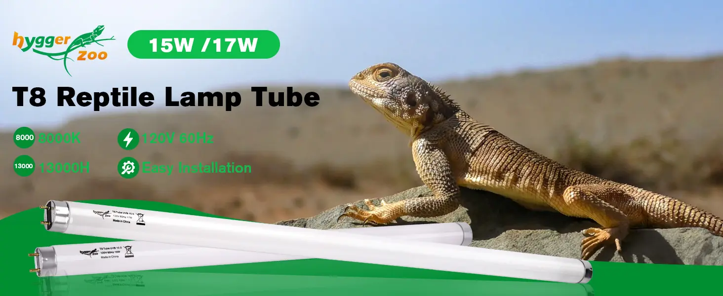 Hygger Zoo T8 Reptile Lamp Tube 15W/17W 8000K 13000H for bearded dragons in desert habitat
