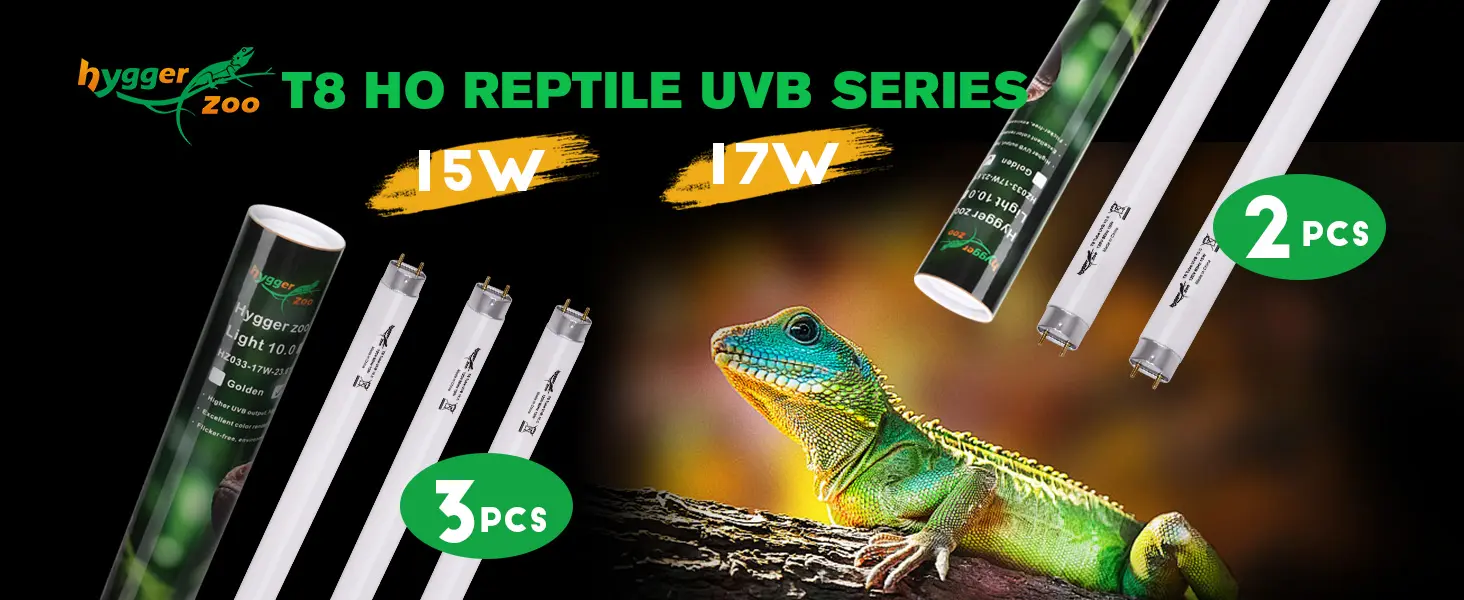 Hygger Zoo T8 HO Reptile UVB Series: 15W & 17W bulbs, 3pcs and 2pcs options for reptile habitats