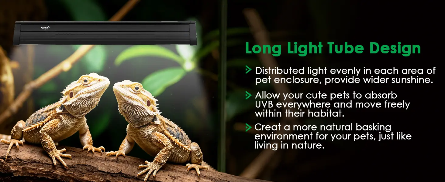 Hygger long light tube for bearded dragons, evenly distributed UVB lighting in pet enclosure