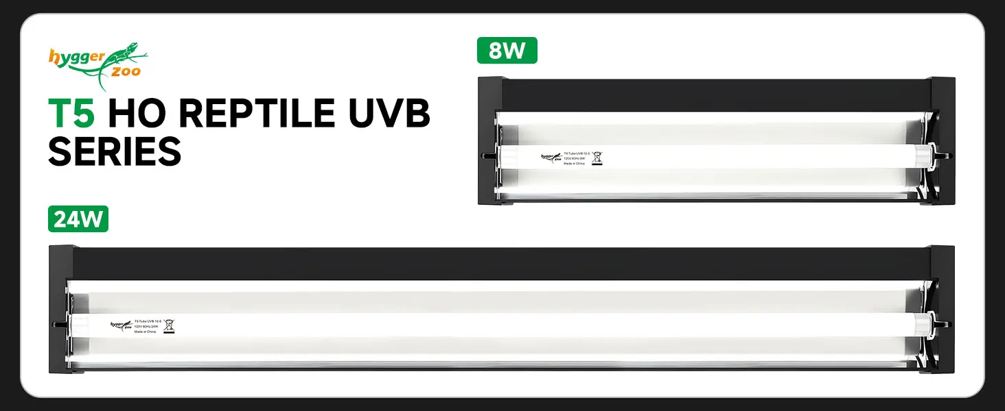 Hygger Zoo T5 HO Reptile UVB Series: 8W and 24W UVB lighting for reptile enclosures, providing essential UVB radiation for re