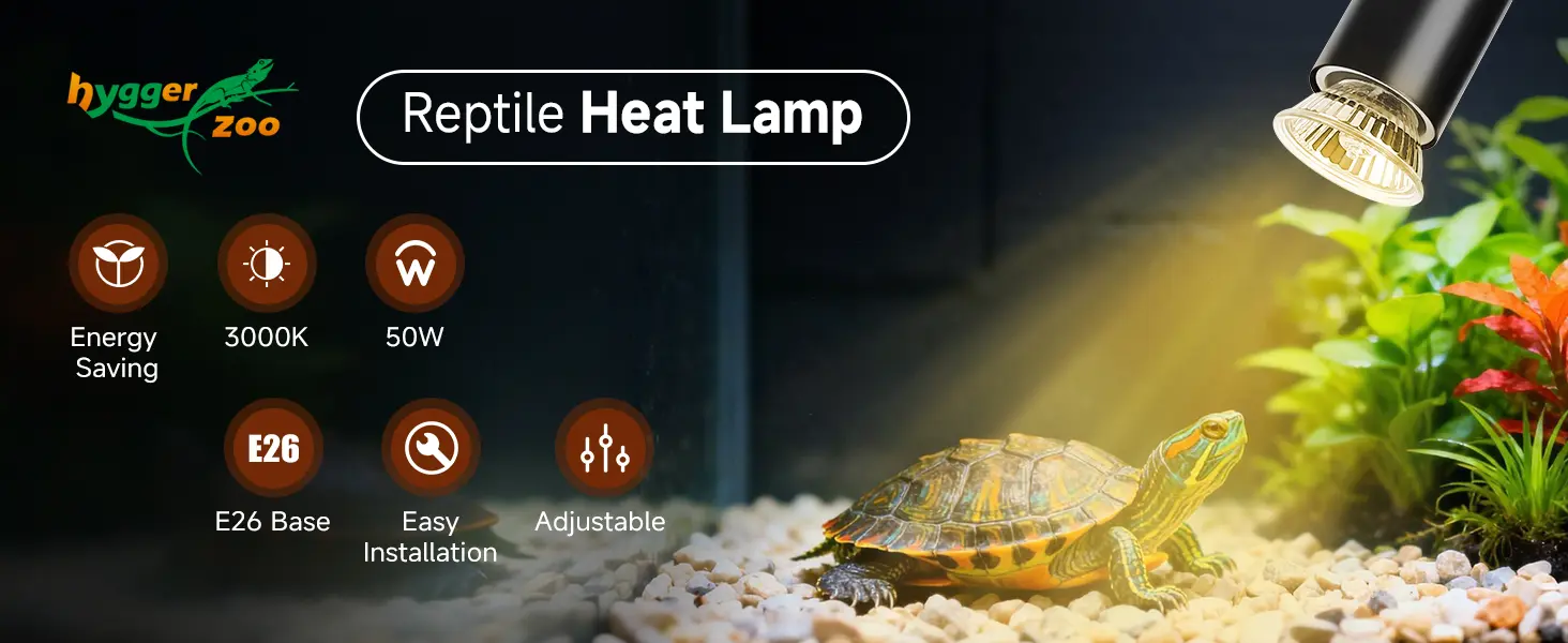 Hygger Zoo Reptile Heat Lamp for Turtle Terrarium with 50W 3000K Adjustable E26 Base